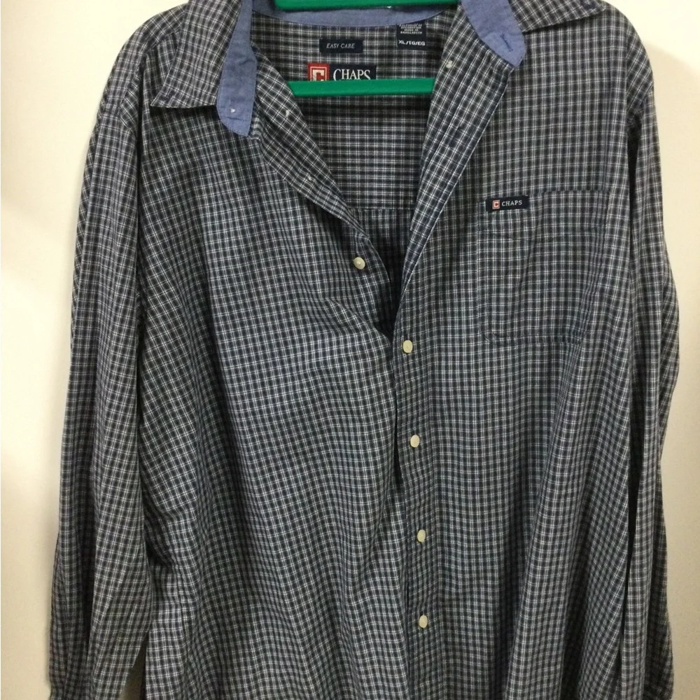 Chaps Men's Navy and Gray Check Button-Down Shirt